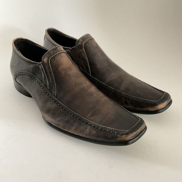 Urbanmale Leather Distressed Square-toe Loafers Brown Men 11 main image 10